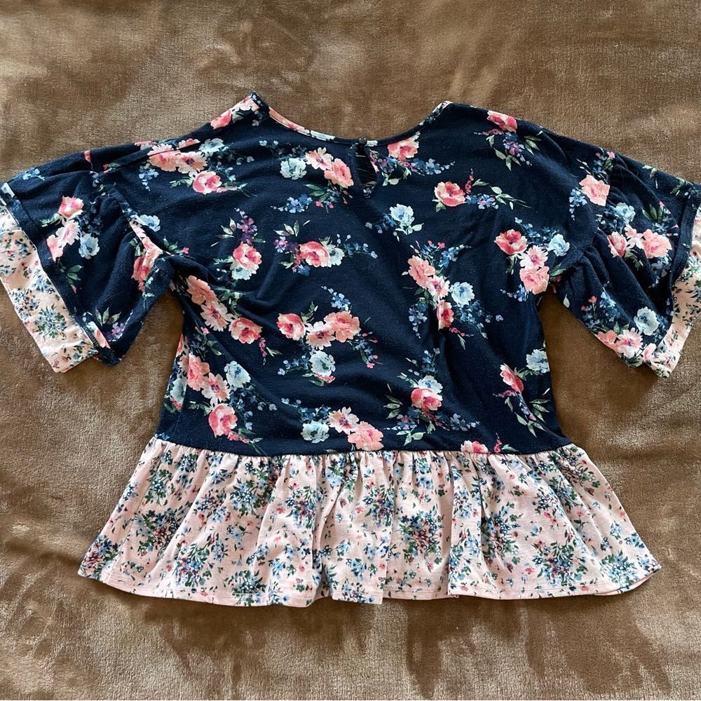 Speechless Kids Girls Blue and Pink Floral Peplum Blouse Size L - Picture 3 of 5